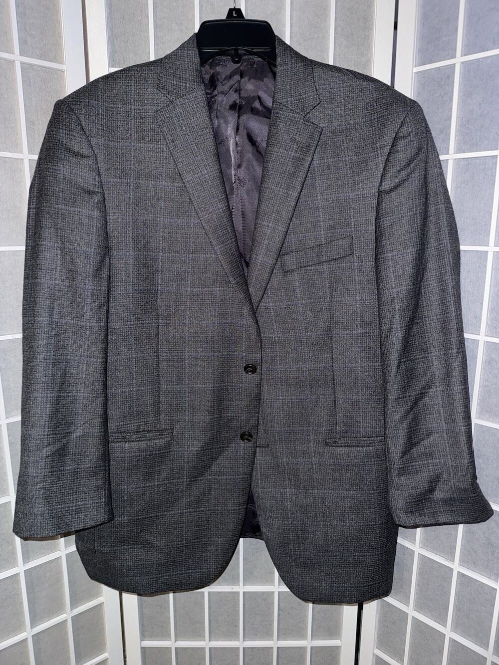 Jos A Bank Reserve Blazer Jacket Mens 42 Reg Gray Plaid Cashmere Wool E. Thomas